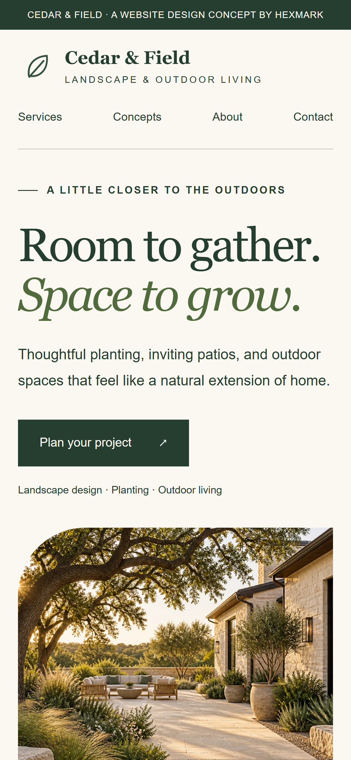 The same website concept on mobile